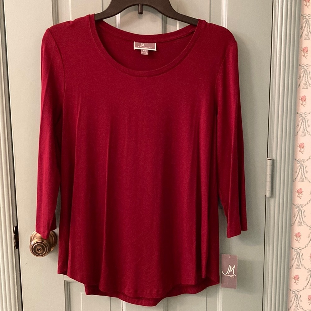 NWT JM Collection Maroon Tunic Long Sleeve Shirt, Petite Medium